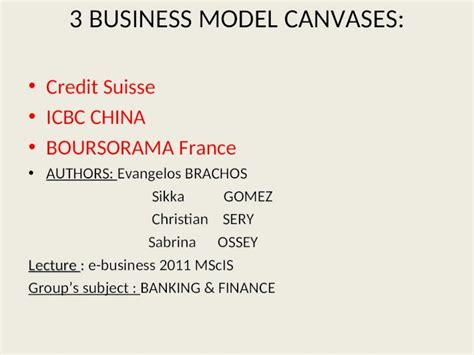 PPT 3 BUSINESS MODEL CANVASES Credit Suisse ICBC CHINA BOURSORAMA