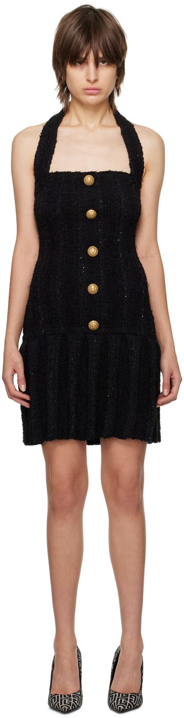 Robe courte noire à corsage bain de soleil Balmain en solde