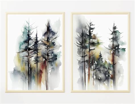 Pine Trees Painting Pines Watercolor Set of 2 Prints Pine Forest Print ...