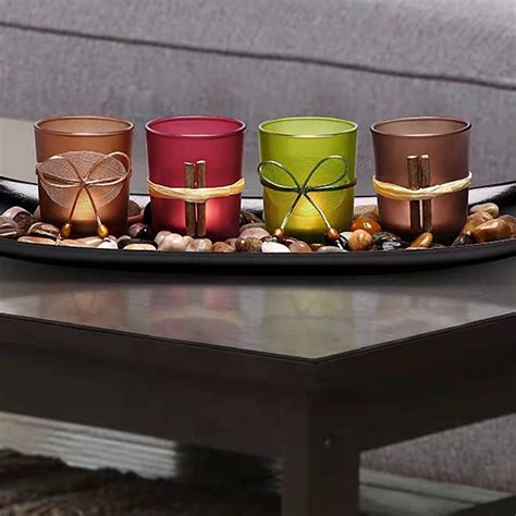 Ikohbadg Candle Holder Vintage Decor Flameless Natural Coffee Table Decor Set 4 Led Tea Light