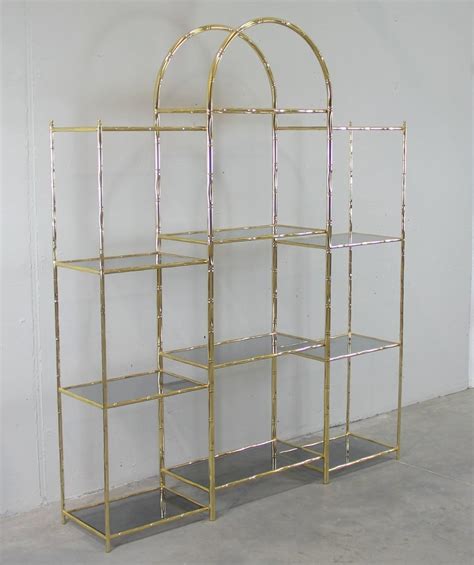 Vintage Glass And Gold Plated Metal Shelving Unit For Sale At Pamono