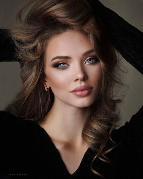 Sean Archer, women, model, blue eyes, brunette, simple background