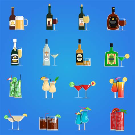 Cocktail Icons Flat Set 469005 Vector Art At Vecteezy