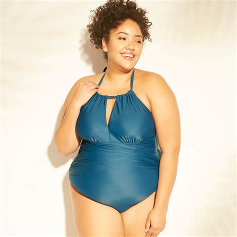 Womens Plus Size High Neck Keyhole One Piece Swimsuit Kona Sol Dark