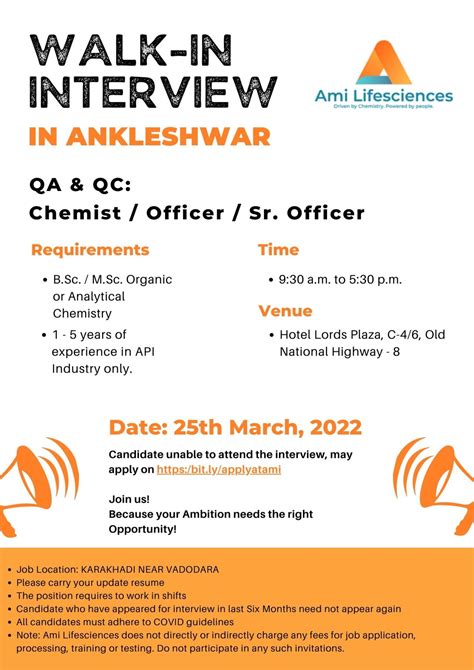 Ami Lifesciences Walk In Interviews For Qc Qa Production On Th