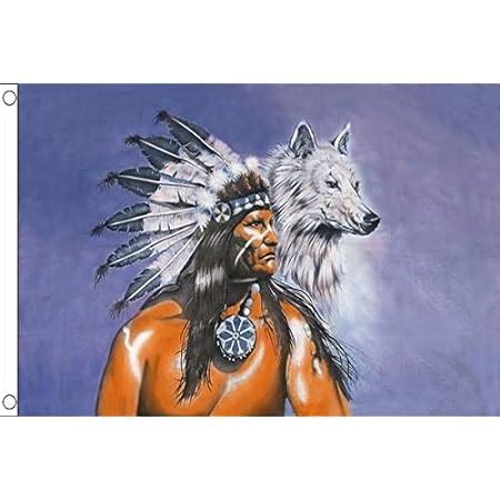 Amazon Az Flag Indian With Wolf Flag X Native American