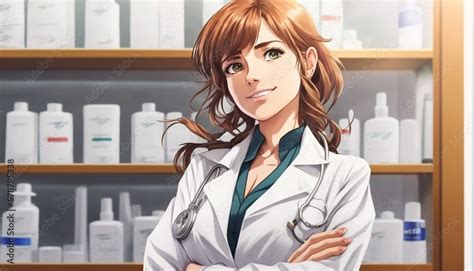 Cartoon / anime female doctor in hospital Stock Illustration | Adobe Stock