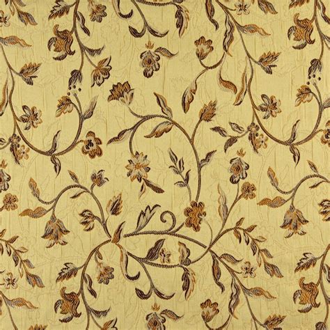 Gold Brown And Ivory Floral Brocade Upholstery Fabric By The Yard