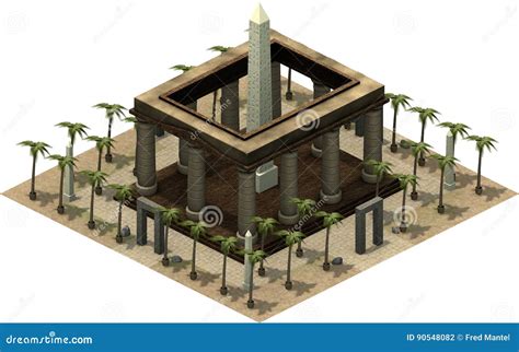 Isometric Buildings Of Ancient Egypt Temple With Obelisk 3D Rendering