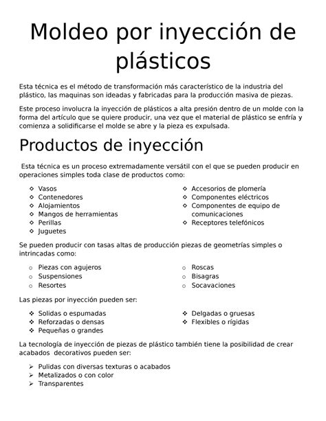 Proceso del Moldeo por inyección de plásticos Moldeo por inyección de