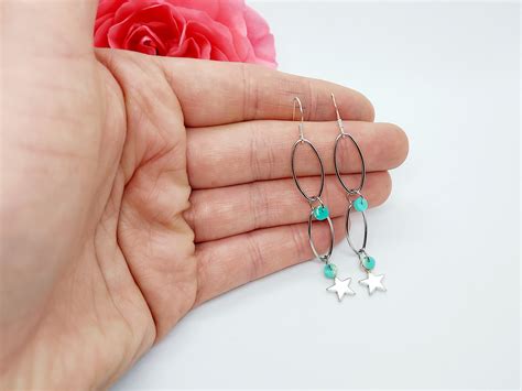 Silver Long Dangle Earrings With Star Charm Silver Celestial Jewellery