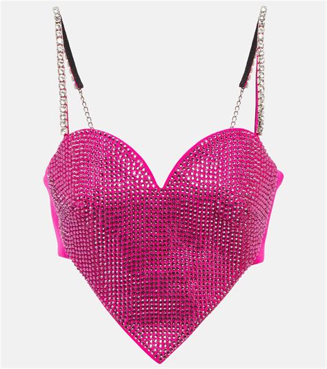 Area Heart Crystal Embellished Wool Crop Top In Pink Lyst