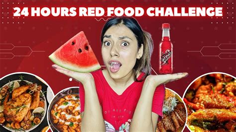 24 Hours Red Food Challenge 😱challenge Redfoodchallenge Missgarg