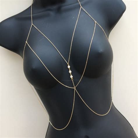 Gold Simple Sexy Body Chain With Crystals Sexy Gold Chain Etsy