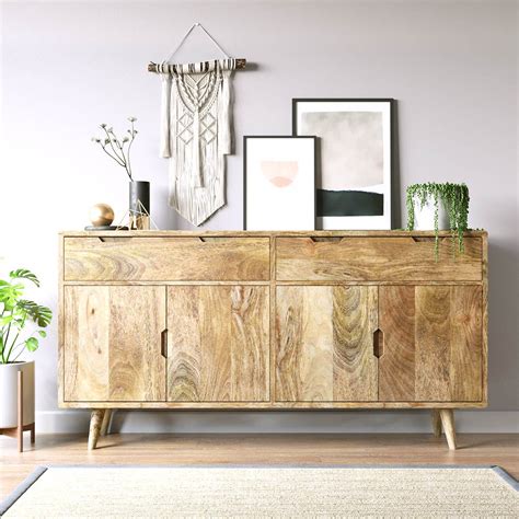 Solid Mango Wood Retro Large Sideboard Casa Bella Furniture Uk