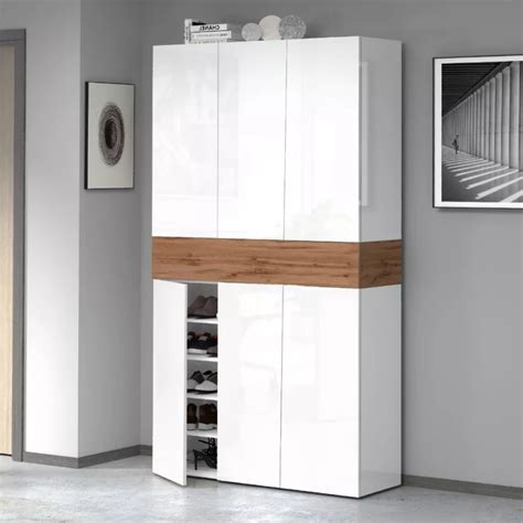 Scarpiera 114x200h Cm Bianco Lucido E Rovere Wotan Con 6 Ante E 1