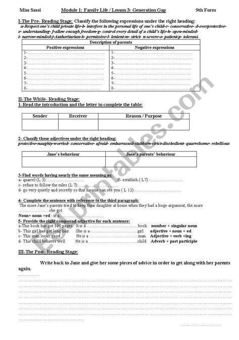 Module One Lesson 3 9th Form ESL Worksheet By Kaousassi