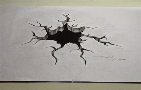 Mahesh Pendam: Drawing a Broken Hole - Anamorphic Illusion - Final Image