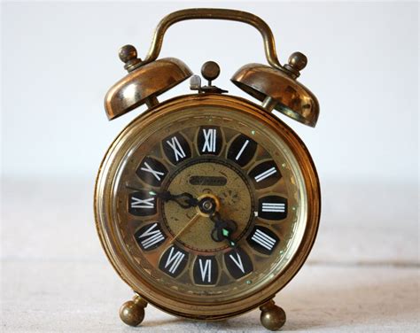 Beautiful Little Vintage German Brass Twin Bell Alarm Clock