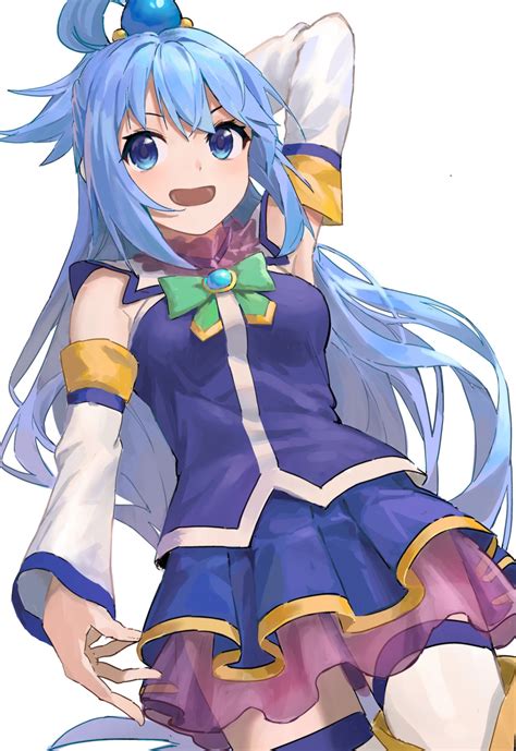 Safebooru 1girl Aqua Konosuba Arm Behind Head Arm Up Bangs Bare