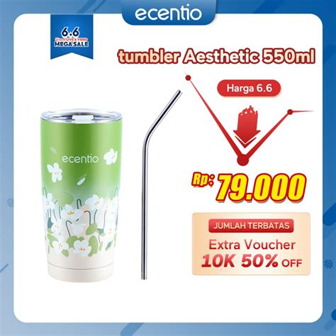 Jual Ecentio Cooler Tumbler Stainless Steel Sedotan Ml Cangkir