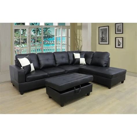 Faux Leather Modular Sofa Chaise With Ottoman VigsHome