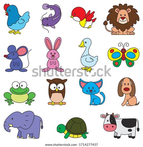 Illustration Cartoon Cute Simple Animals Pack Stock Vector (Royalty ...