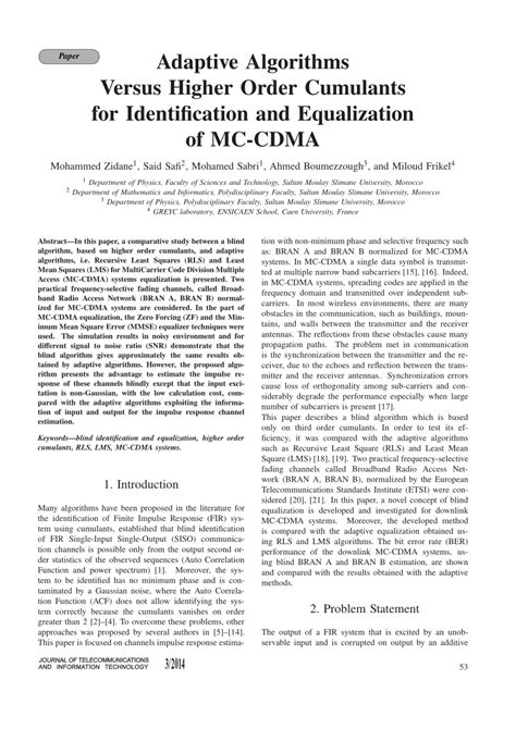 Pdf Adaptive Algorithms Versus Higher Order Cumulants For