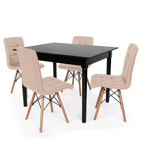 Conjunto Mesa De Jantar Robust X Preta Cadeiras Eiffel Gomos Nude Imp Rio Brazil