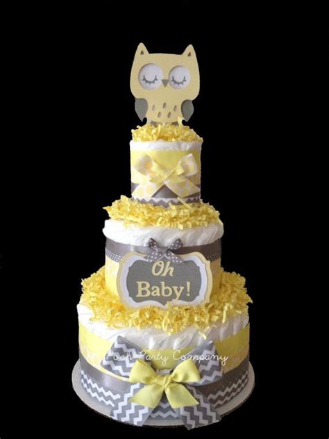 Neutral Chevron Yellow And Gray Owl Diaper Cake Baby Shower Centerpiece