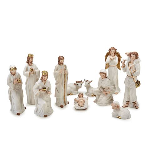 Fade Xmas Nativity Bianco Oro Presepe 11 Pz In Resina