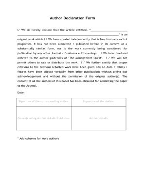 Fillable Online Copy Right And Author S Declaration Form Title Of The