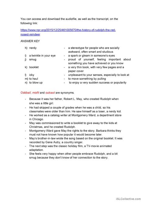 Rudolph S Origin Story Audi English Esl Worksheets Pdf Doc