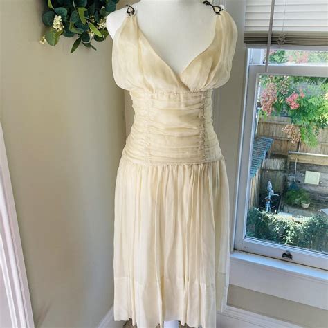 Women S Cream And Tan Dress Depop