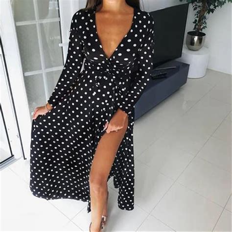 Buy Hot Sale Sexy V Neck Long Sleeved Sashes Polka Dot