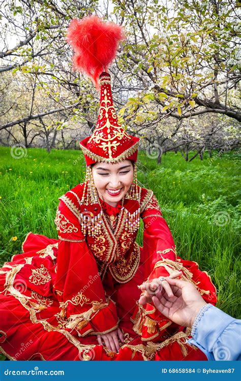 Woman In Kazakh Costume With Wedding Ring Stock Photo Image Of