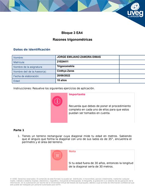 Formato Rt Ea Zadj Ejercicios Bloque Ea Razones Trigonom Tricas