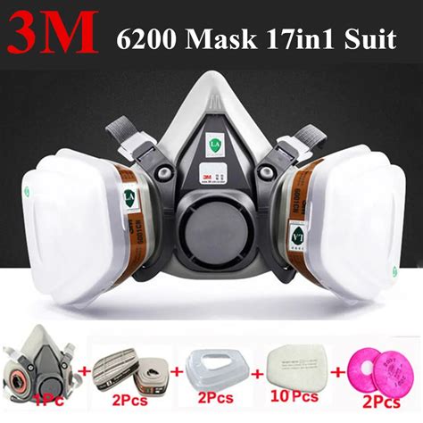 3m 6200 Anti Gas Dust Mask 17 In 1 Suit Half Face Painting Spraying Respirator Gas Mask Safety