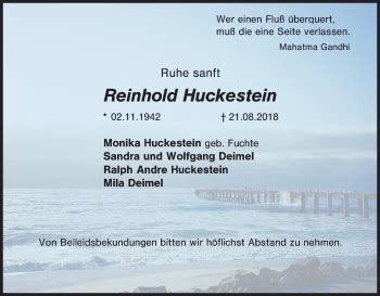 Traueranzeigen Von Reinhold Huckestein Trauer In Nrw De