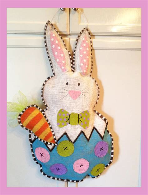 Cute Easter Bunny Burlap Decor Door Hanger Etsy