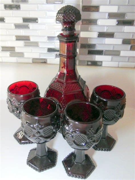 Pc Avon Ruby Red Decanter And Cups Avon Cape Cod Tall