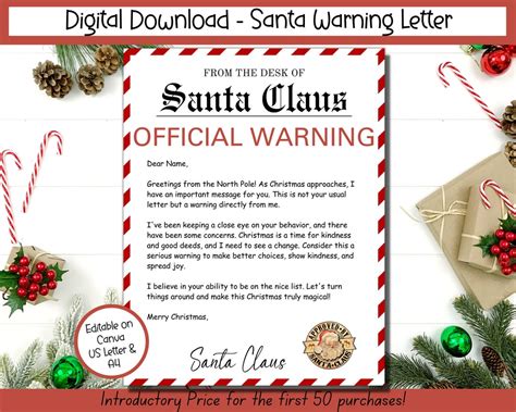 Editable Santa Warning Letter Letter From Santa Naughty List Letter