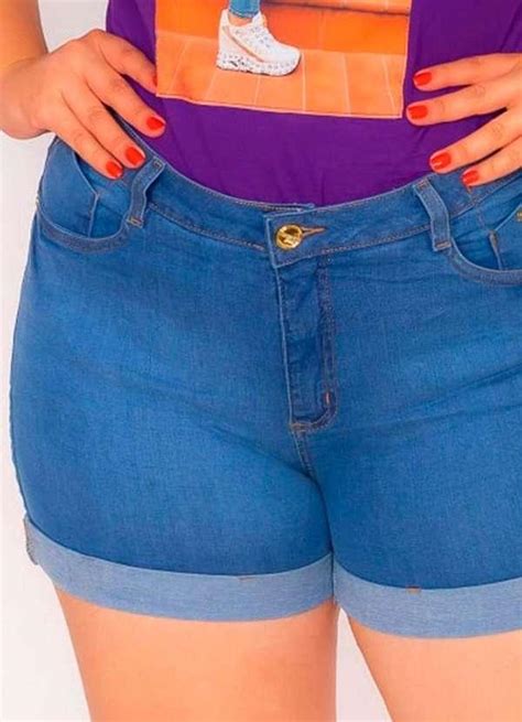 Shorts Curto Almaria Plus Size Shyros Jeans Azul Escuro Allmaria