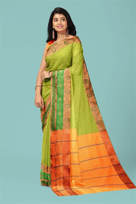 Green Kanchipuram Saree Zari Border With Blouse Kp30 Epika India