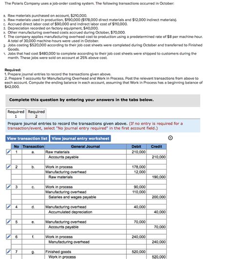 Solved The Polaris Company Uses A Job Order Costing System Chegg