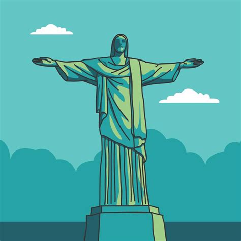 Vector illustration of statue of Christ the Redeemer. Rio de Janeiro ...