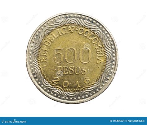 Colombia Five Hundred Pesos Coin On A White Isolated Background Stock