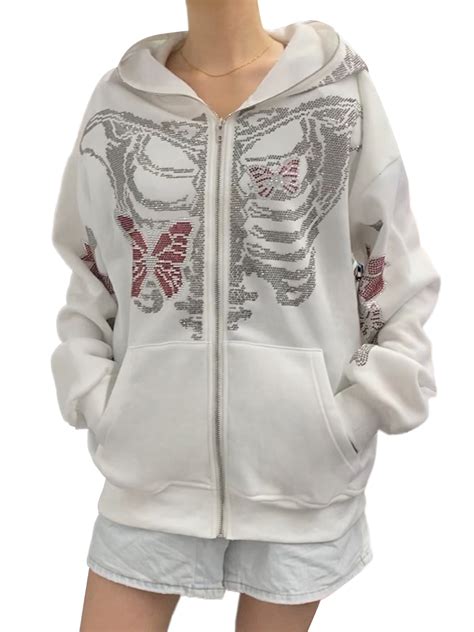 Centuryx Y2k Skeleton Full Zip Up Hoodies Over Face Women Men