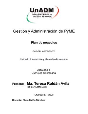 GPLN U1 A2 MARA Plan de negocios Gestión y Administración de PyME