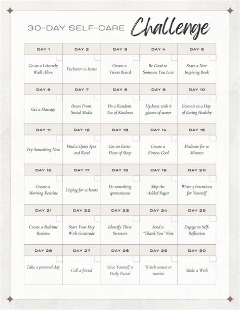 30 Day Self Care Challenge 2 Worksheets Etsy